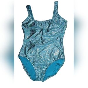 Robby Len Women Plus Blue Iridescent Metallic Mermaid One Piece Swimsuit 16 NWOT